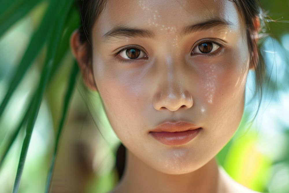 A young Laos woman Healthy skin face contemplation hairstyle.
