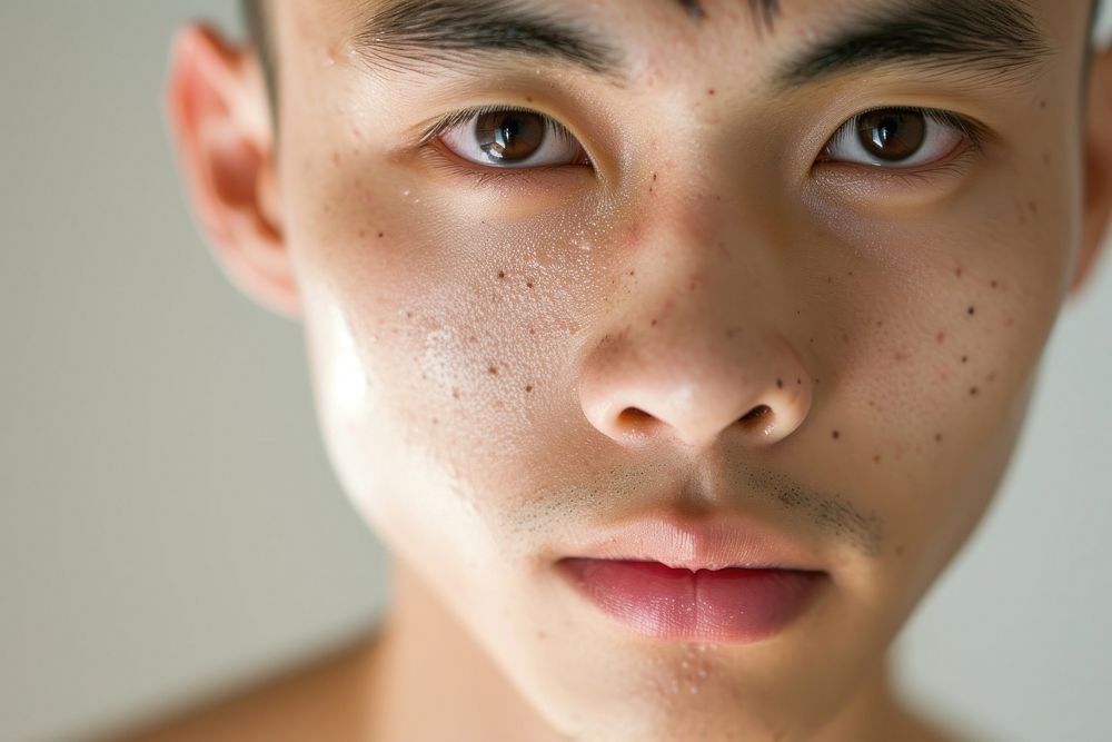 A young Singaporean man Healthy skin face forehead portrait.