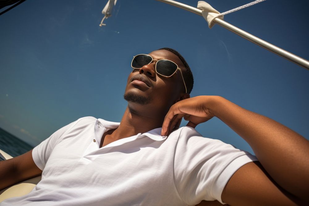 African young man sunbathing photography sunglasses portrait.