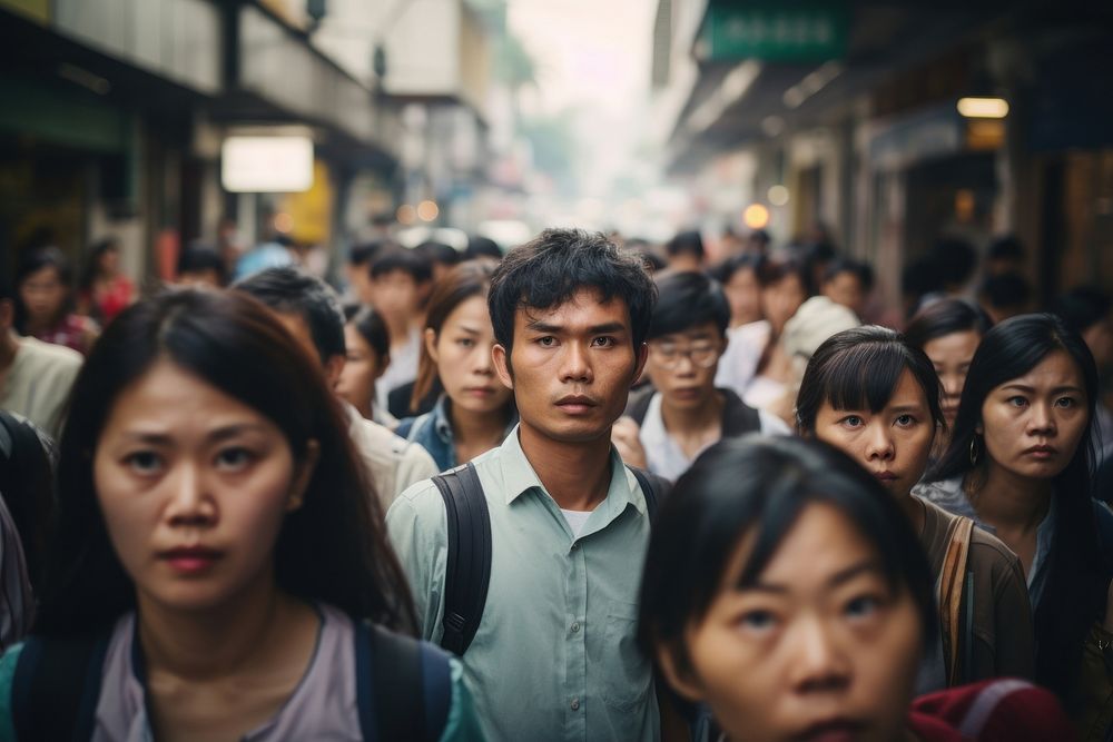 Crowd of Asian walking street people.