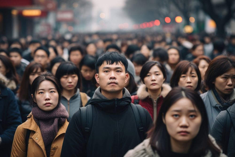 Crowd of Asian street people adult.
