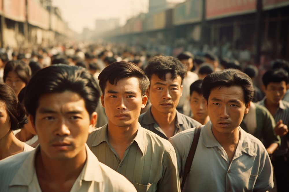 Crowd of Asian portrait street people.
