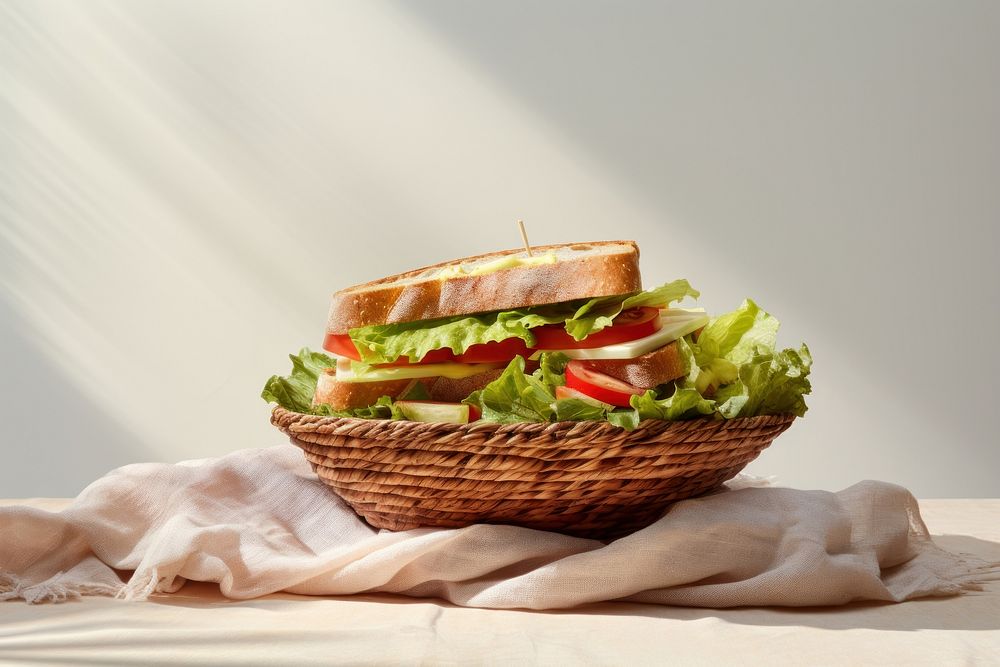 Sandwich basket on minimal table bread food recreation.