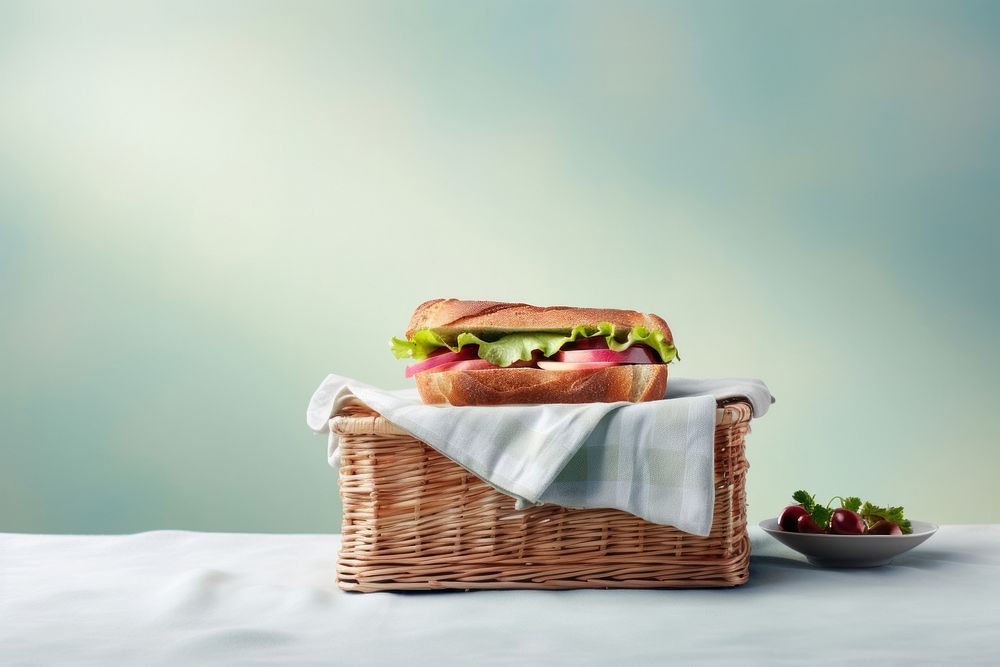 Sandwich basket on minimal table food recreation hamburger.