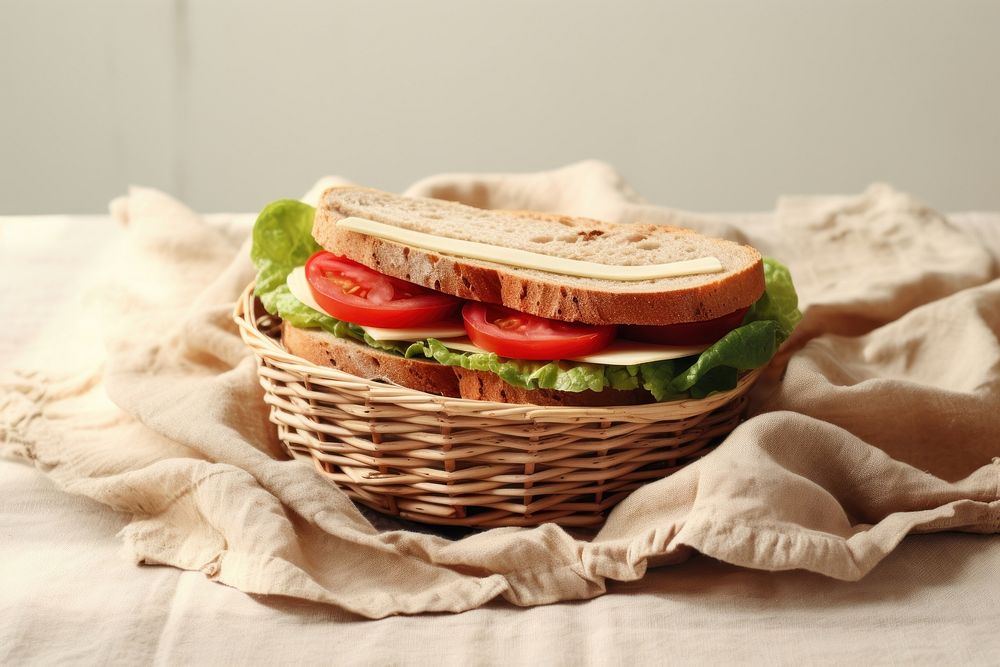 Sandwich basket on minimal table bread food recreation.