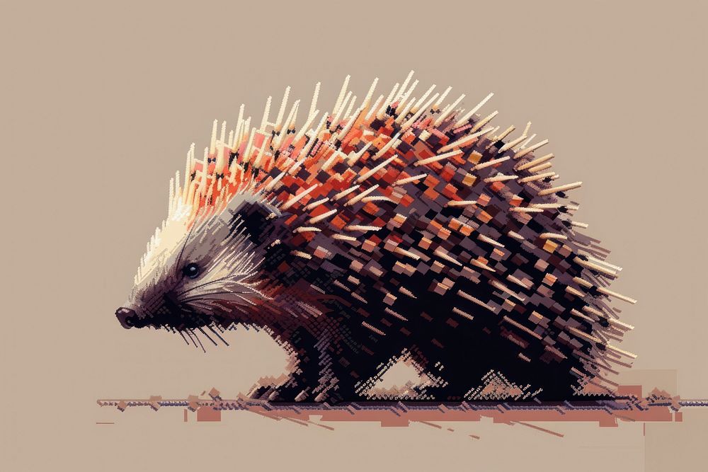 Porcupine cut pixel animal hedgehog drawing.