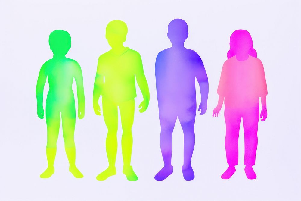 Diversity kids shape silhouette purple adult.