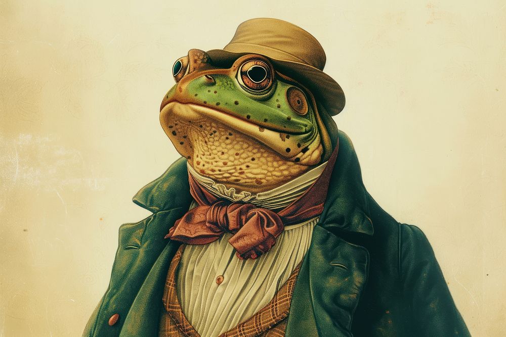 Vintage illustration of a frog amphibian portrait animal.