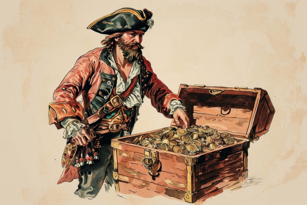Vintage illustration of a pirate treasure adult container.