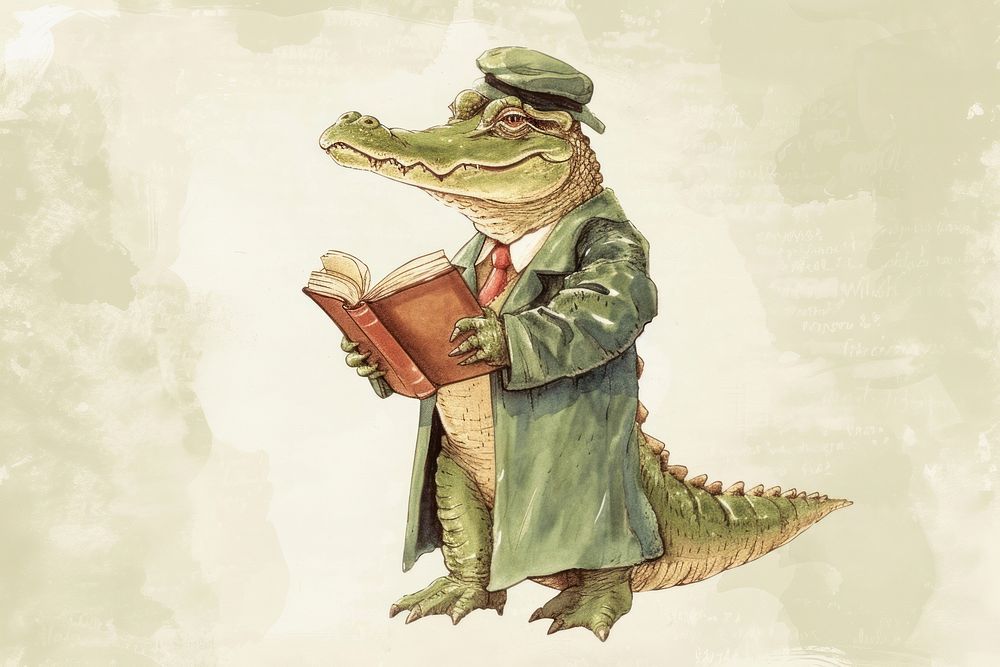 Vintage illustration of an alligator dinosaur reptile animal.