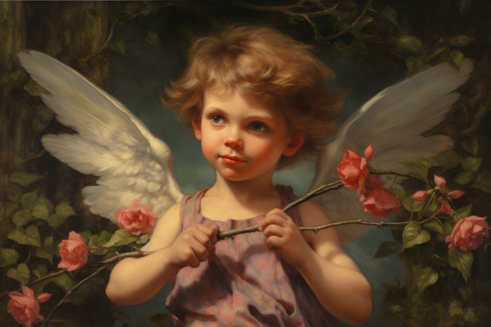 Cupid painting portrait flower.
