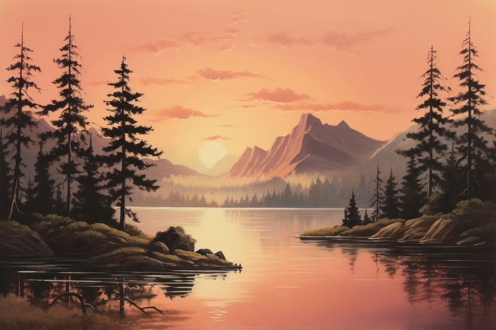 Lake landscape outdoors painting.