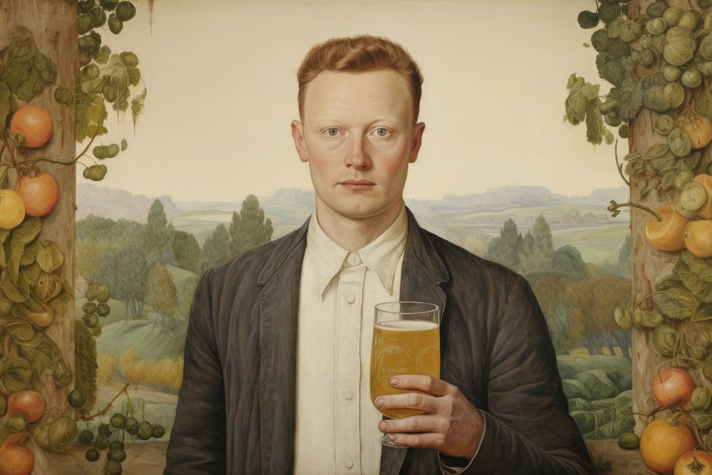 Man holds beer painting portrait adult.