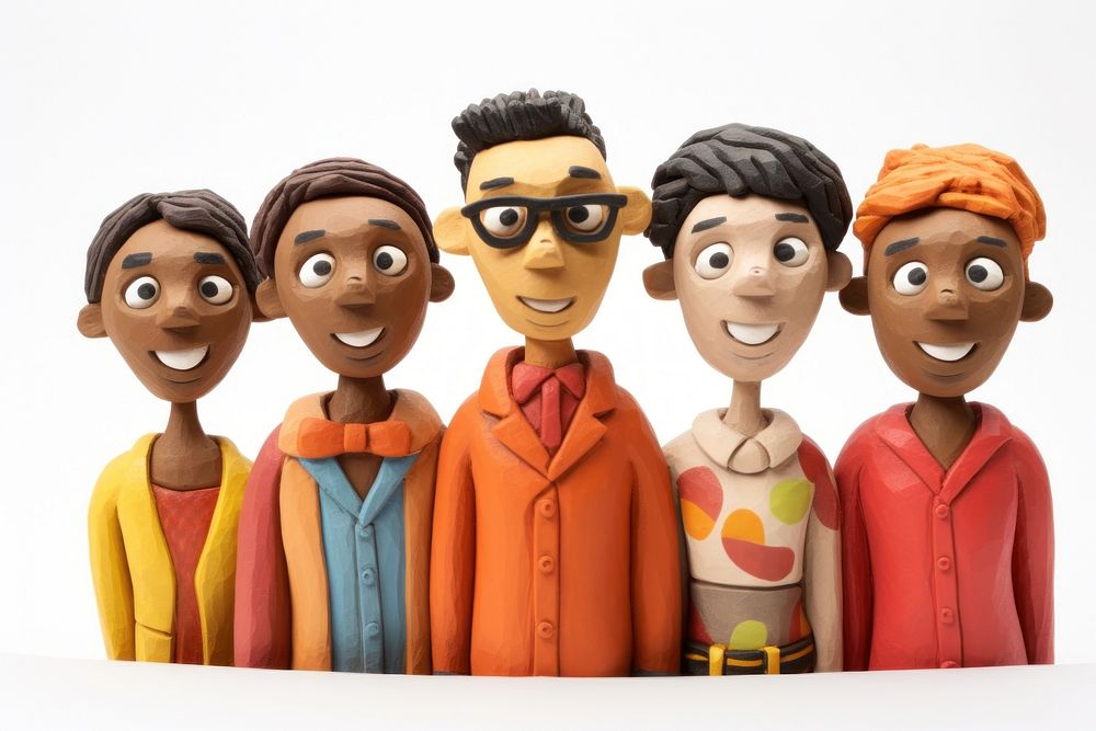 Five of diversity people made up of clay figurine doll toy.