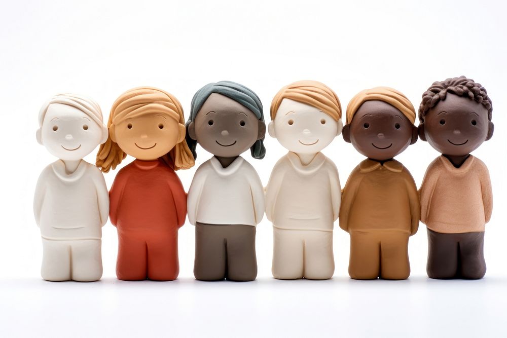 Five of diversity people made up of clay figurine doll toy.