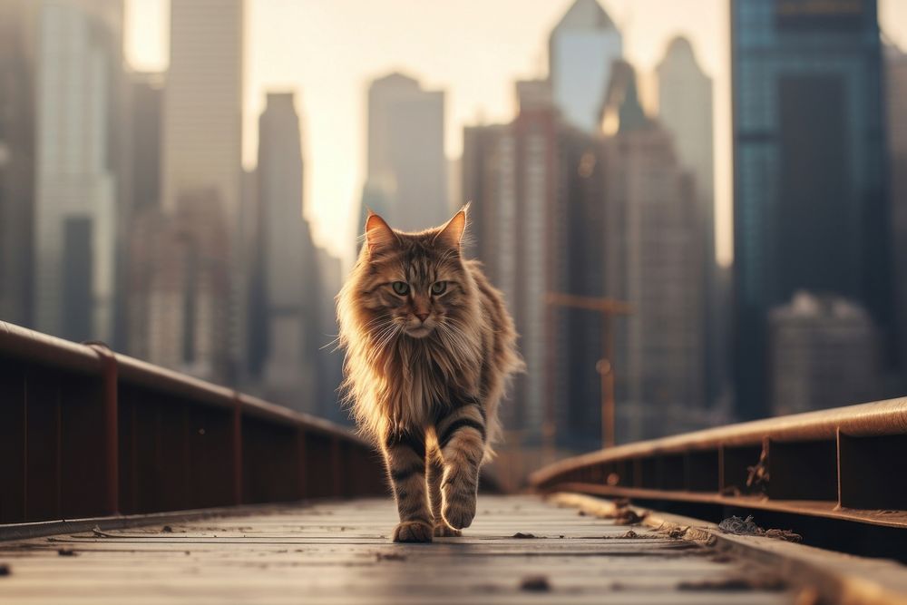 A giant cat walking in the city architecture photography cityscape.
