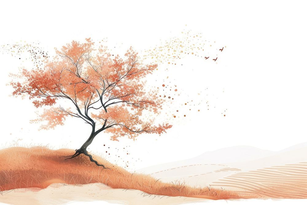 Autumn tree outdoors drawing sketch.