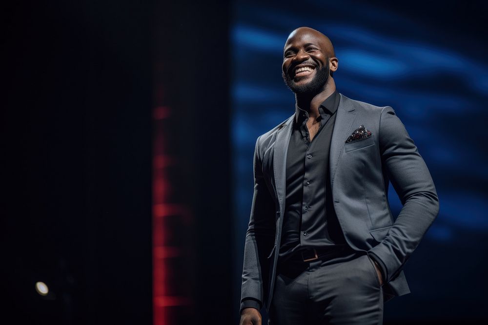 Black man speaker on professional stage smiling smile adult.