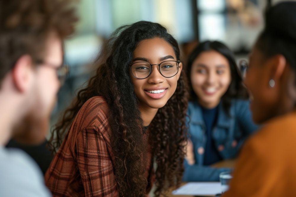 Diversity students meeting adult togetherness.