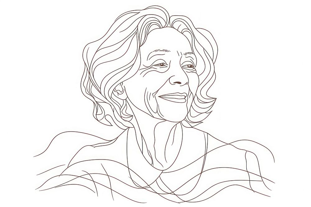 Continuous line drawing senior woman smile sketch art illustrated.