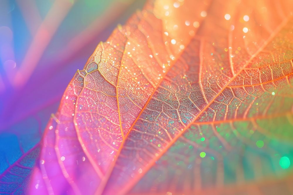Holographic autumn leaf texture background backgrounds rainbow plant.
