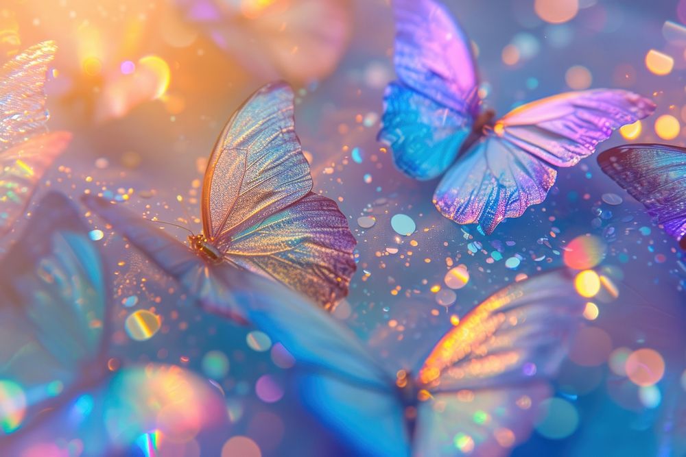 Holographic butterflies background backgrounds butterfly glitter.