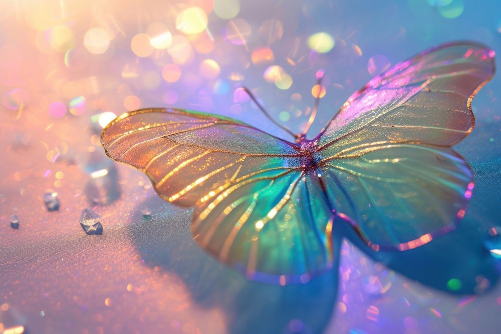 Holographic butterfly texture background glitter animal insect.