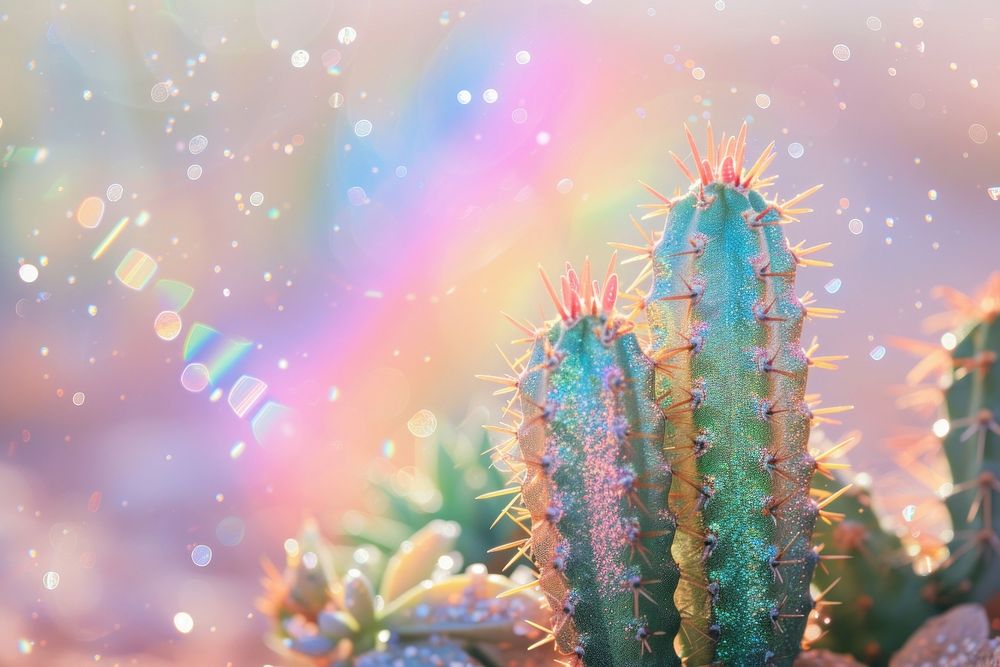 Holographic cactus plant background backgrounds rainbow fragility.