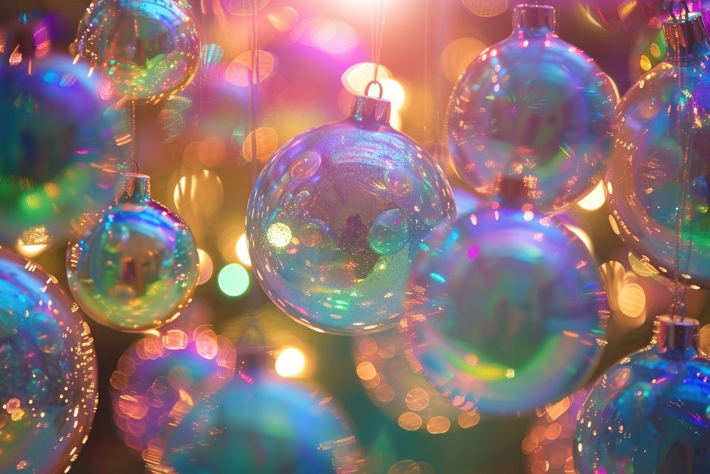 Holographic christmas ornaments background backgrounds glitter light.