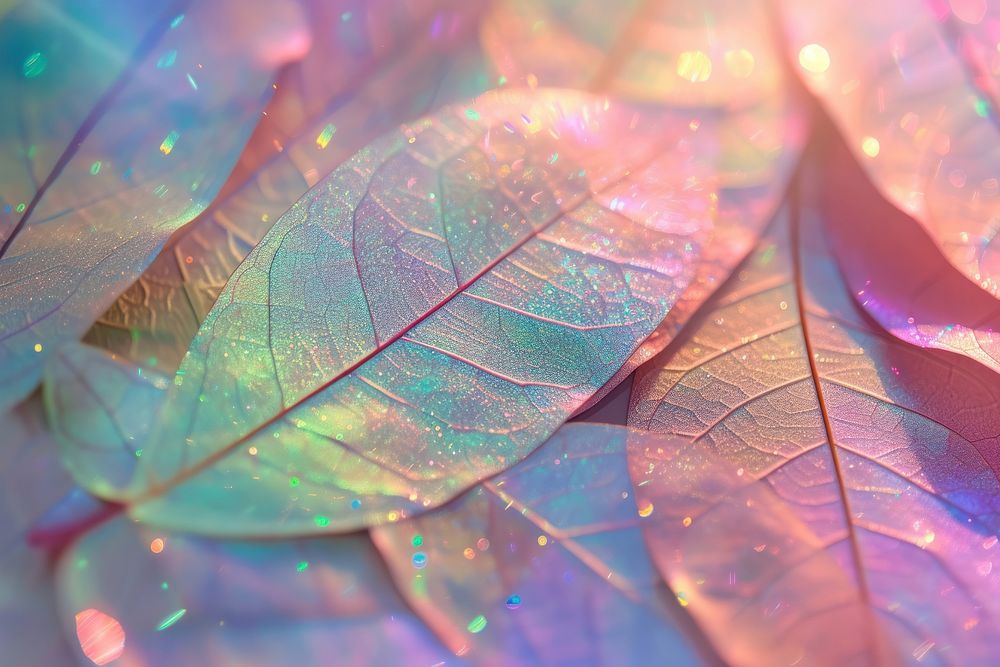 Holographic leaf texture background backgrounds rainbow glitter.