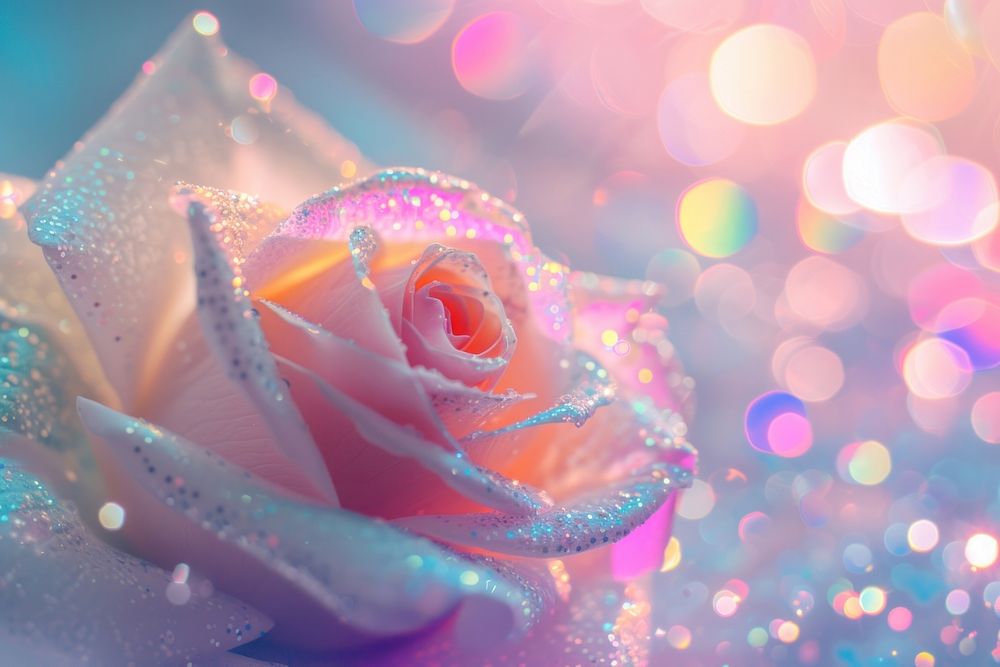 Holographic rose background glitter flower petal.
