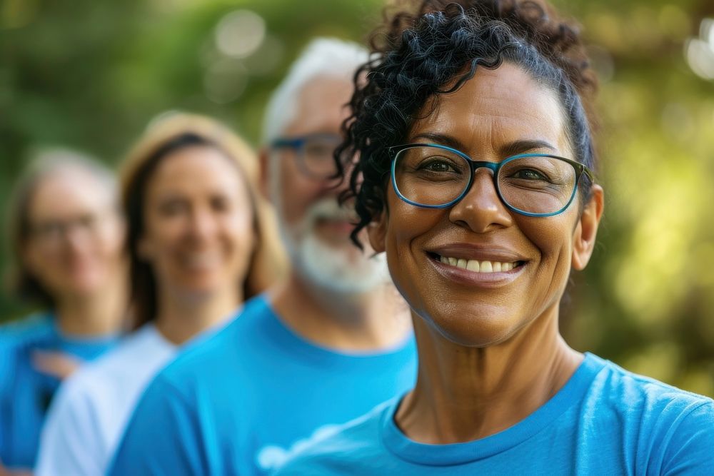 Group of diversity middle age volunteers glasses adult smile.