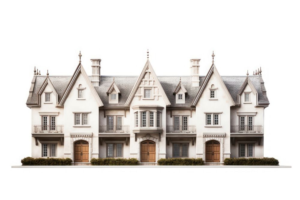Gothic townhome architecture building house white background.