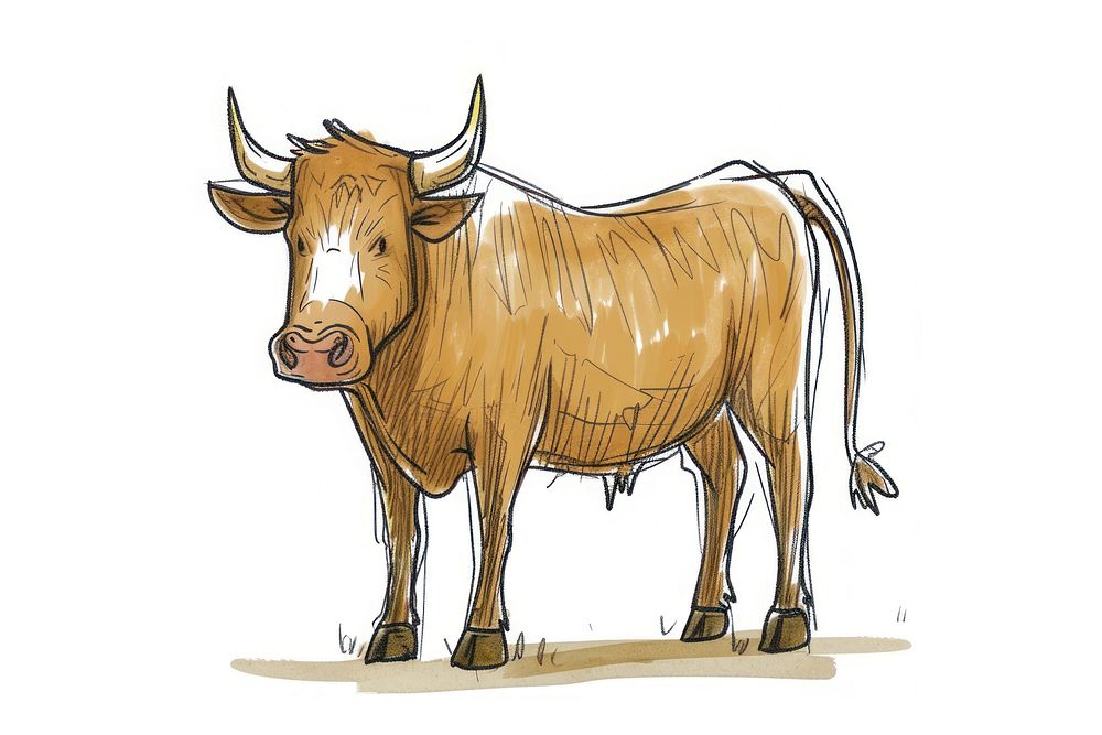Hand-drawn sketch bull livestock cattle mammal.