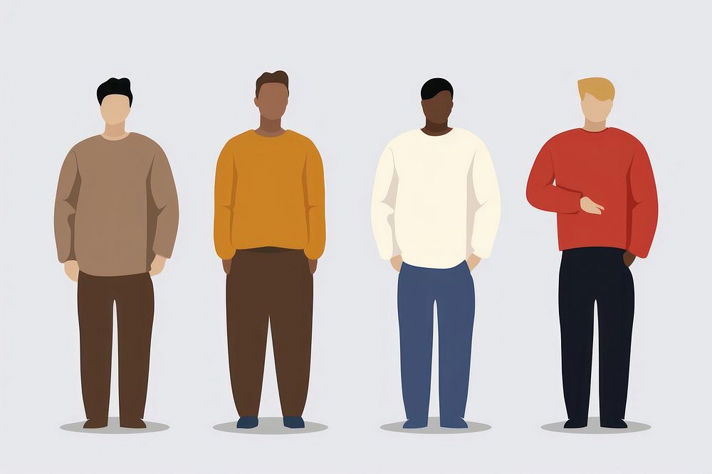 Simple group of diversity men standing sweater sleeve.
