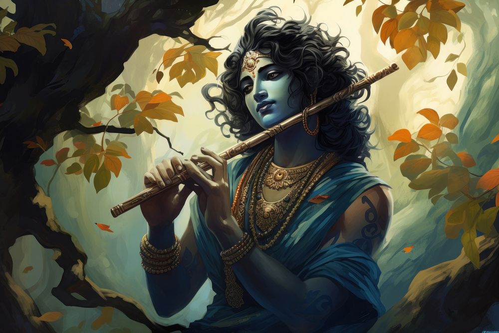 Krishna painting flute sword.
