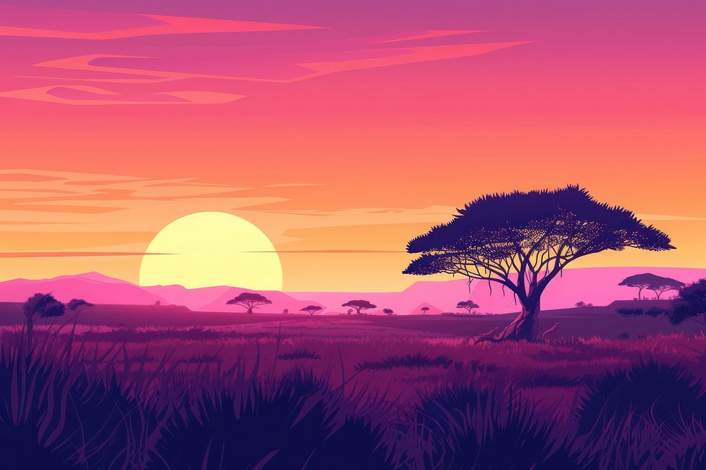 Safari background sunset landscape grassland.