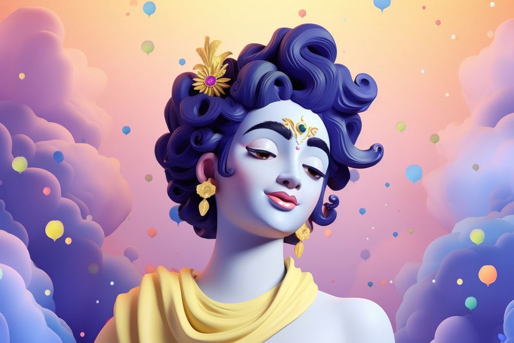 Krishna portrait cartoon purple.