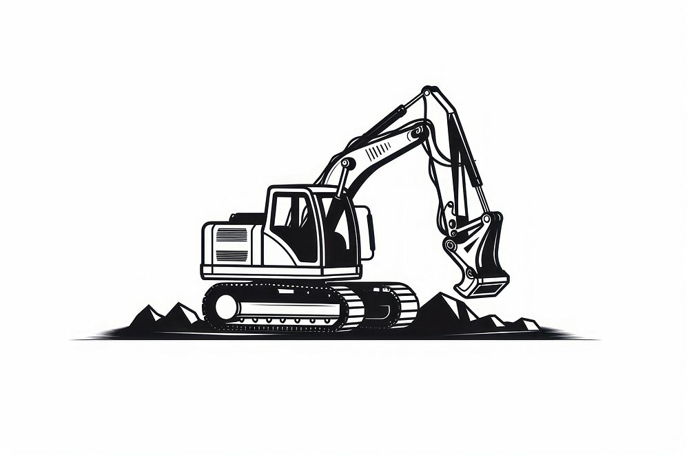 Logo of excavator  white background construction.