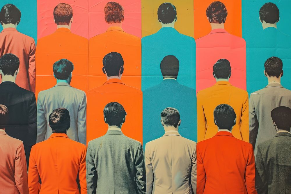 Retro collage of diversity men painting adult art.