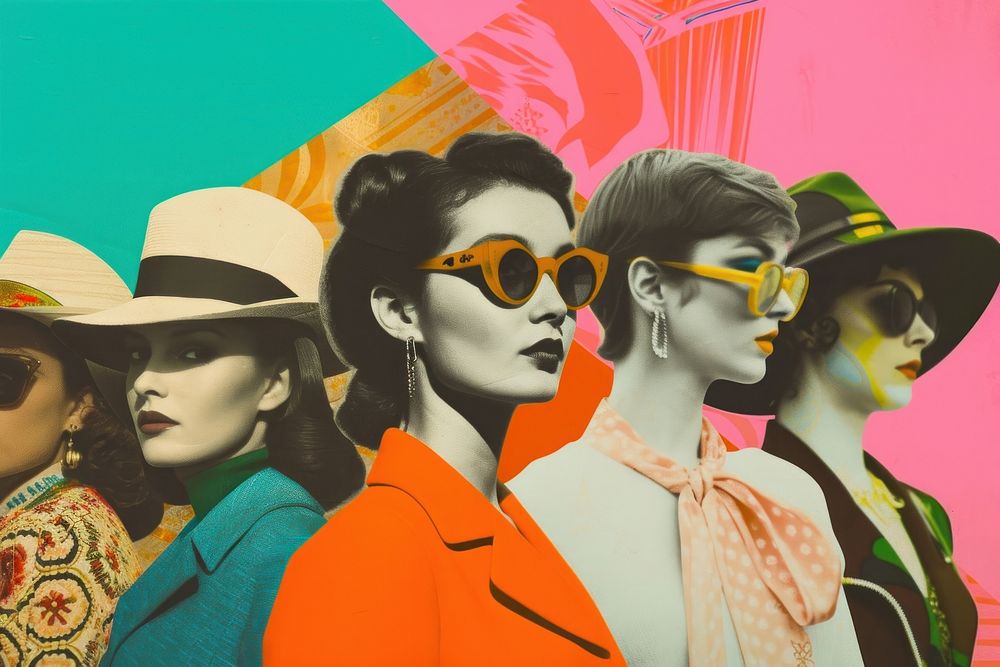 Retro collage of diversity women sunglasses adult art.