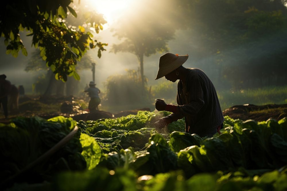 Thai farmer agriculture harvesting vegetable.