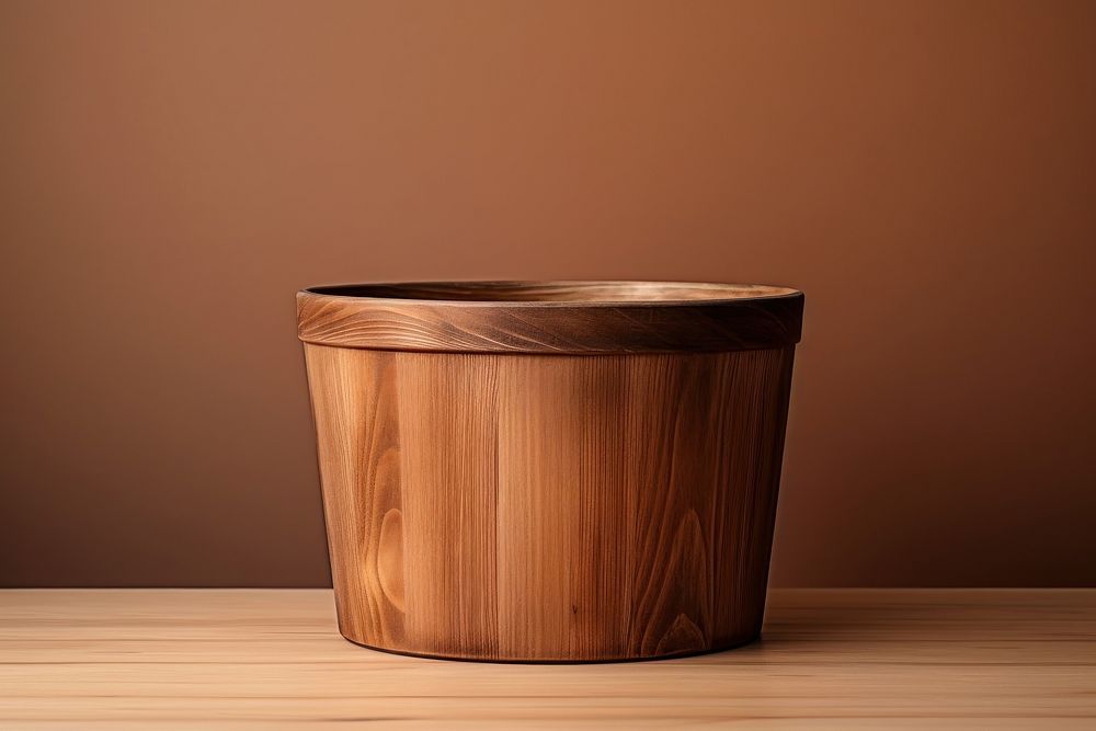 Wooden bucket brown bowl flowerpot.