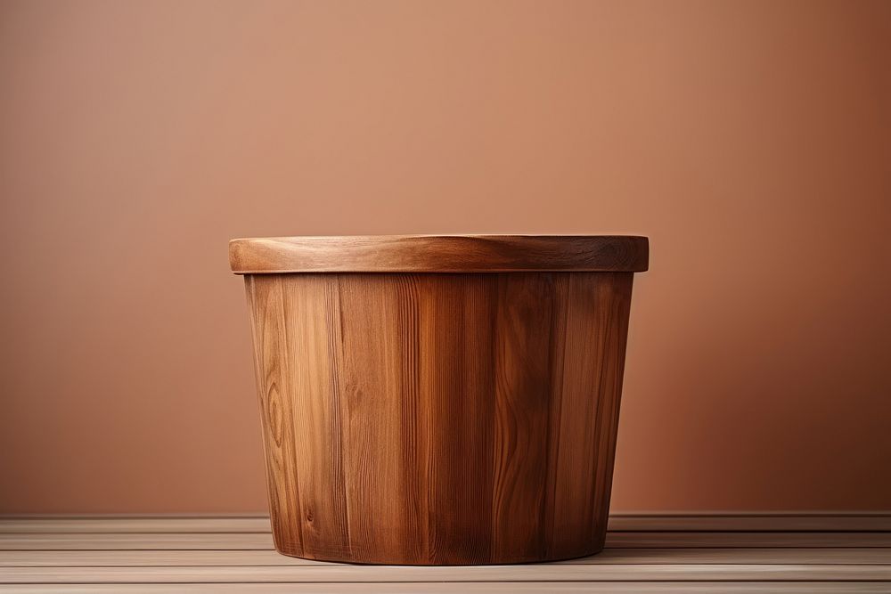 Wooden bucket hardwood brown flowerpot.
