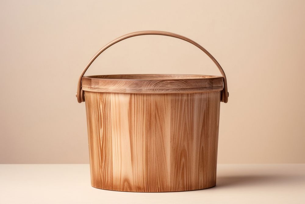 Wooden bucket brown container flowerpot.
