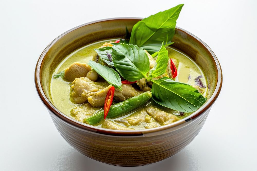 Bowl of Green Curry curry green food.
