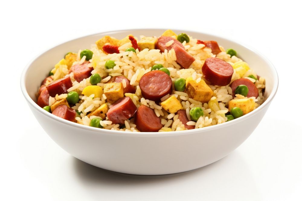 Fried rice in blow food bowl white background.
