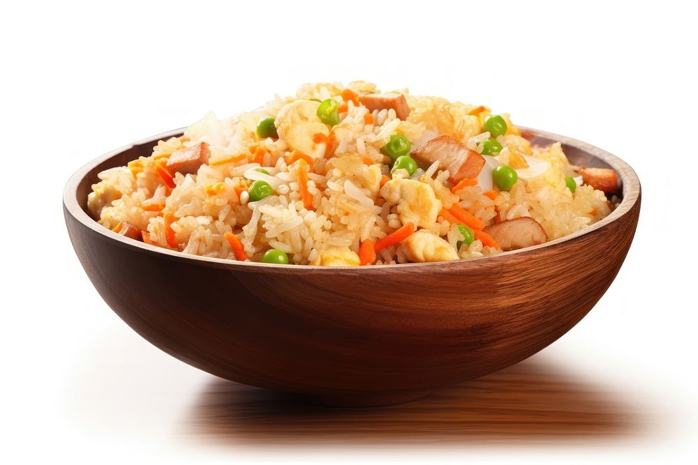 Fried rice in blow food white background fried rice.