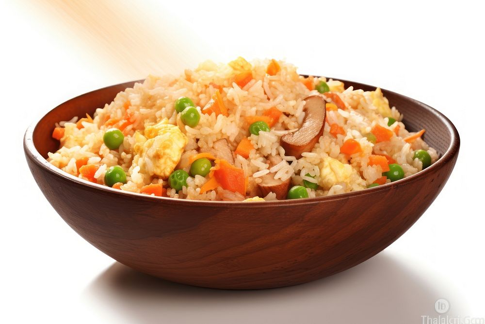 Fried rice in blow food white background fried rice.