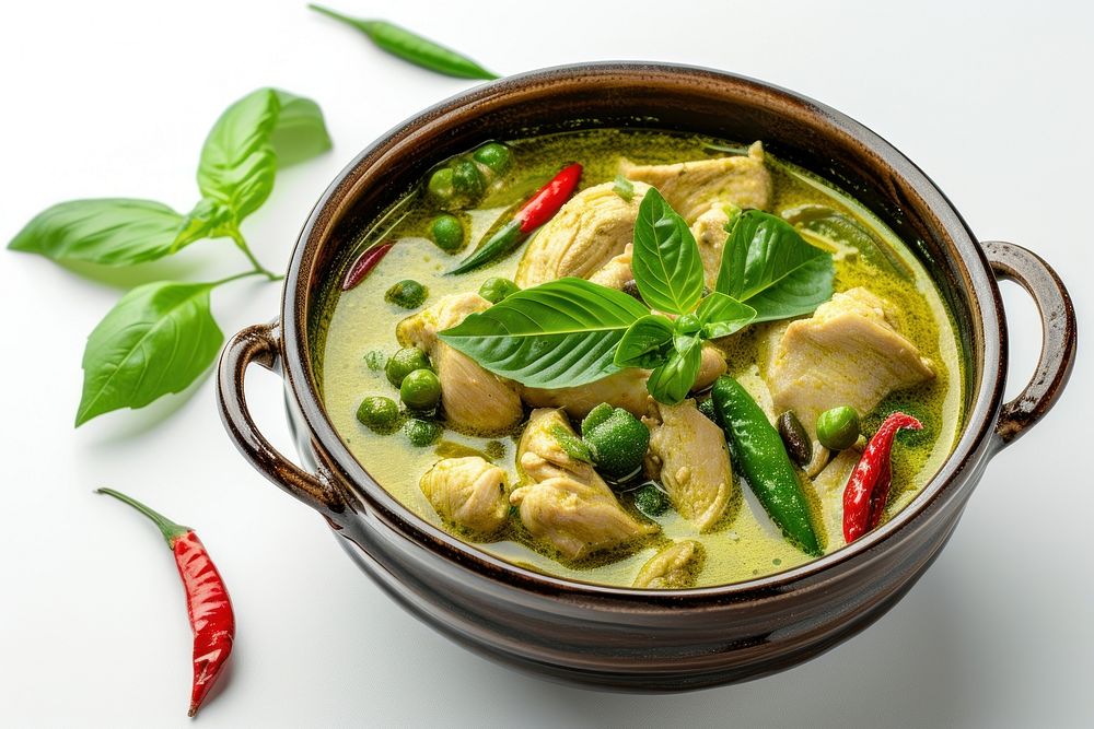 Pot of Green Curry curry green food.